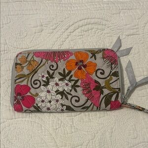 Vera Bradley Floral Wristlet in Pink, Orange, and Gray